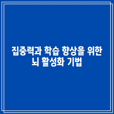 집중력과 학습 향상을 위한 뇌 활성화 기법