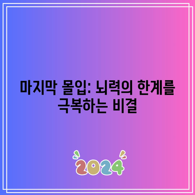 마지막 몰입: 뇌력의 한계를 극복하는 비결