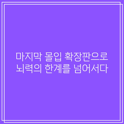 마지막 몰입 확장판으로 뇌력의 한계를 넘어서다