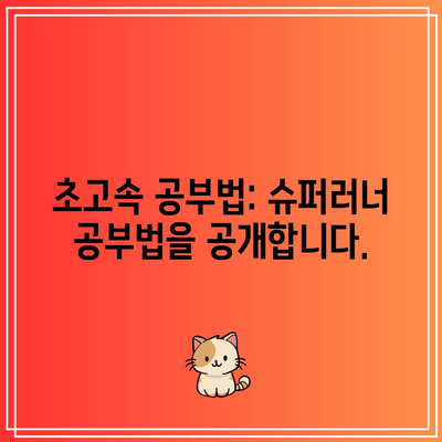 초고속 공부법: 슈퍼러너 공부법을 공개합니다.