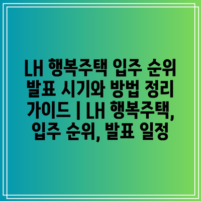 LH 행복주택 입주 순위 발표 시기와 방법 정리 가이드 | LH 행복주택, 입주 순위, 발표 일정